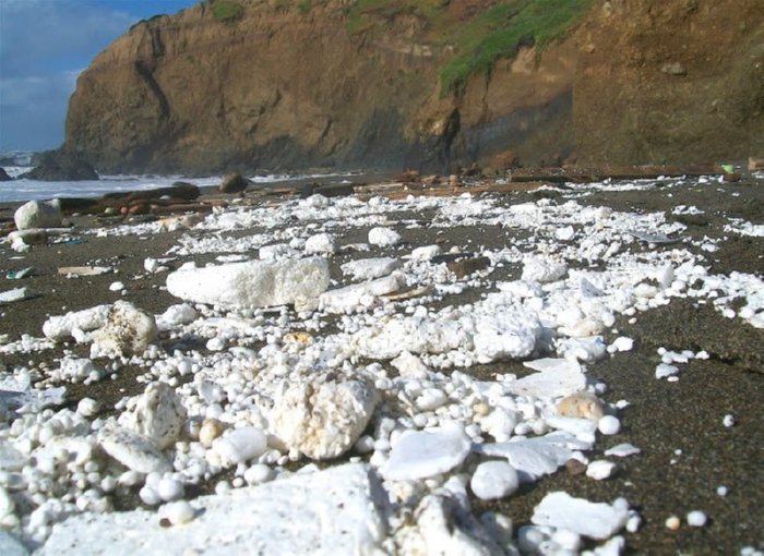 聚苯乙烯泡沫塑料在海滩